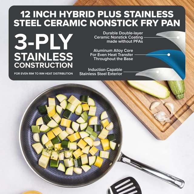 Detalle de Viking Hybrid Plus 3-Ply Ceramic Nonstick Frying Pan (12-Inch), PFAS-Free, Induction & Oven Safe