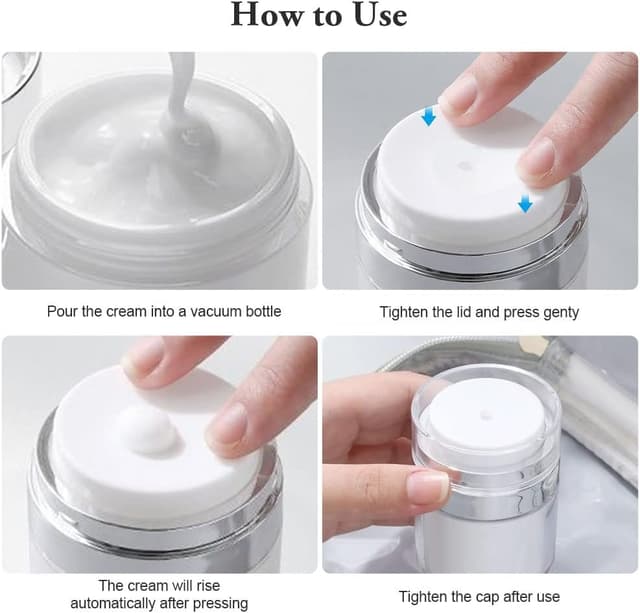 Detalle de HOTUT Airless Pumpspender (3er-Set) – nachfüllbare Vakuum-Kosmetikbehälter mit Deckel für Reise & Zuhause