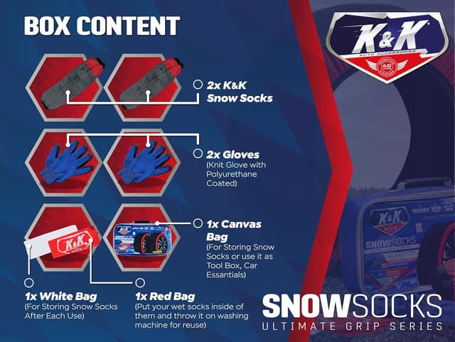 Thumbnail 4 de K&K Auto Pro Series Snow Socks 2pcs for Sedan