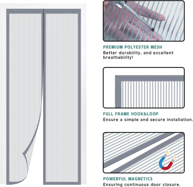 Detalle de SMALUCK Magnetic Door Screen (Heavy Duty) – 90 x 210 cm Grey