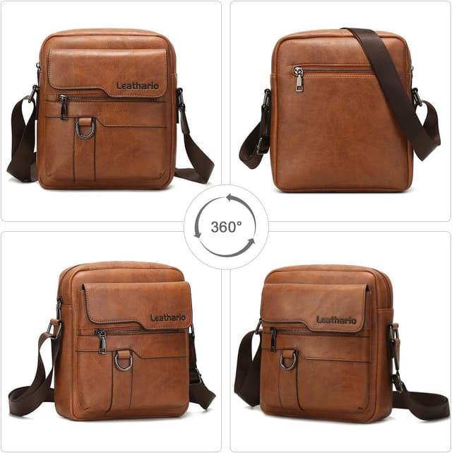 Detalle de Leathario Shoulder Bag (Vegan Leather) — Small Cross Body Messenger for Work, Travel & Daily Use