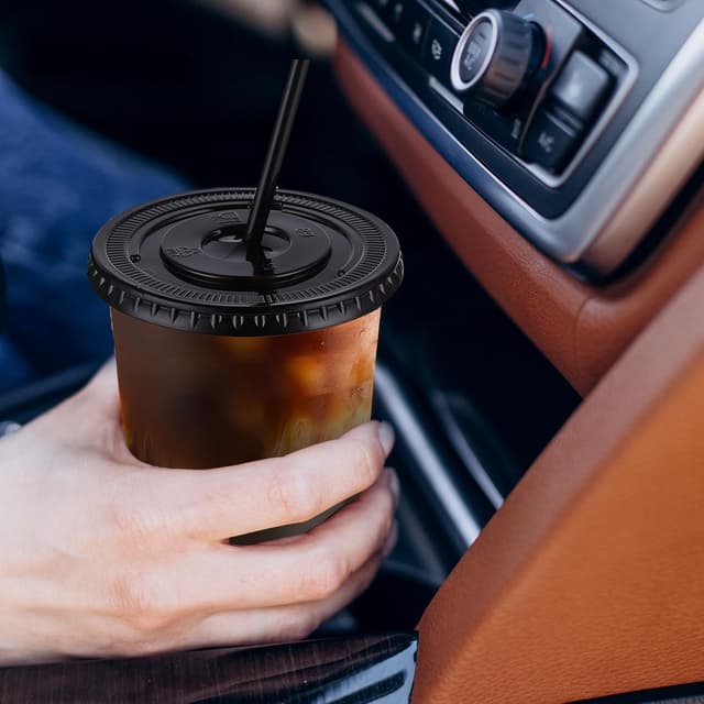 Detalle 2 de tchrules 100 Set 16oz Plastic Cups with Lids and Straws (Black Clear Iced Coffee Cups)