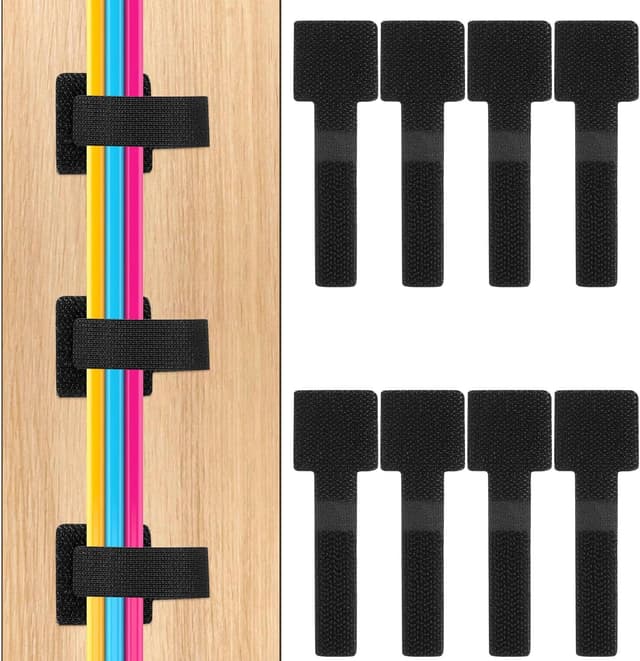Detalle de 40x selbstklebende Kabelhalter mit Nylon-Klettband für den Schreibtisch (Kabelmanagement unter dem Tisch)