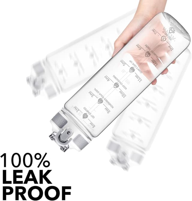 Detalle de Hyeta 32oz Motivational Water Bottle with Straw and Time Markings (Leak-proof)