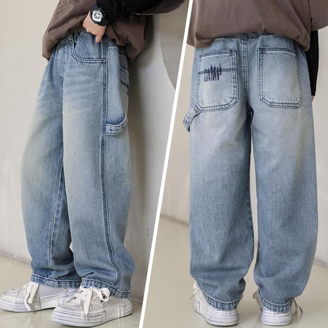 Detalle de Rolanko Baggy-Jeans Jungen mit elastischem Bund und mehreren Taschen – Cargo-Style im Vintage-Jeans-Look