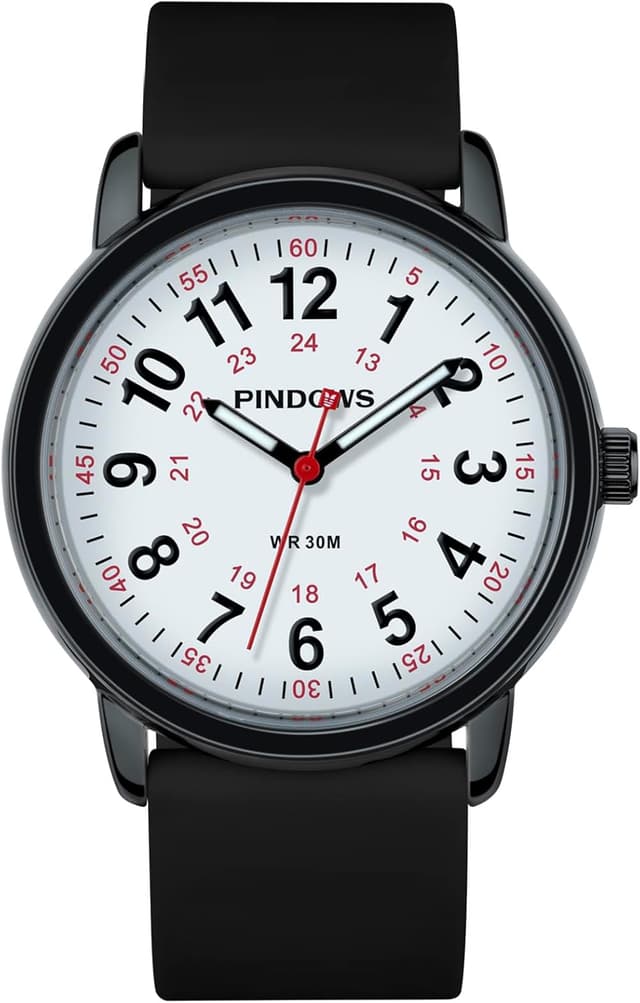 Detalle 2 de PINDOWS Analoge Quarzarmbanduhr mit Silikonband (unisex) – leuchtendes Zifferblatt, wasserfest