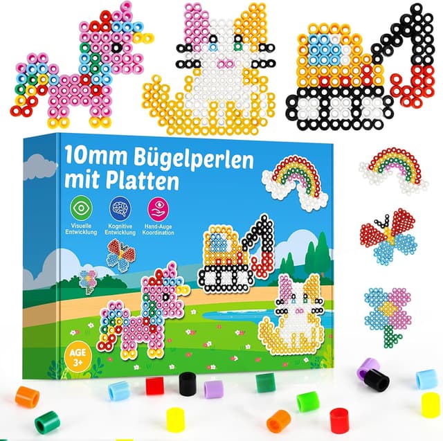 Detalle de Bügelperlen Set Groß 10 mm – Komplettset mit 2 Bügelplatten & Vorlagen für Kinder ab 3 Jahren