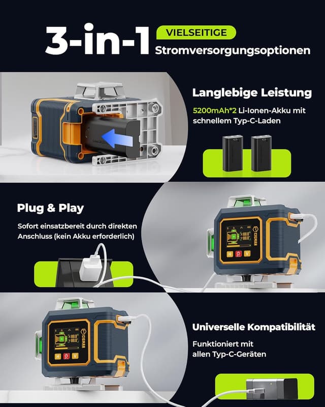 Thumbnail 6 de CIGMAN Kreuzlinienlaser CM-S04 (grün) mit App-Steuerung – selbstnivellierend, 4×360° und LCD-Display