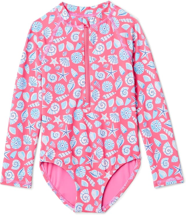 Detalle de Amazon Essentials Bébé Fille – Maillot de bain une pièce rashguard manches longues