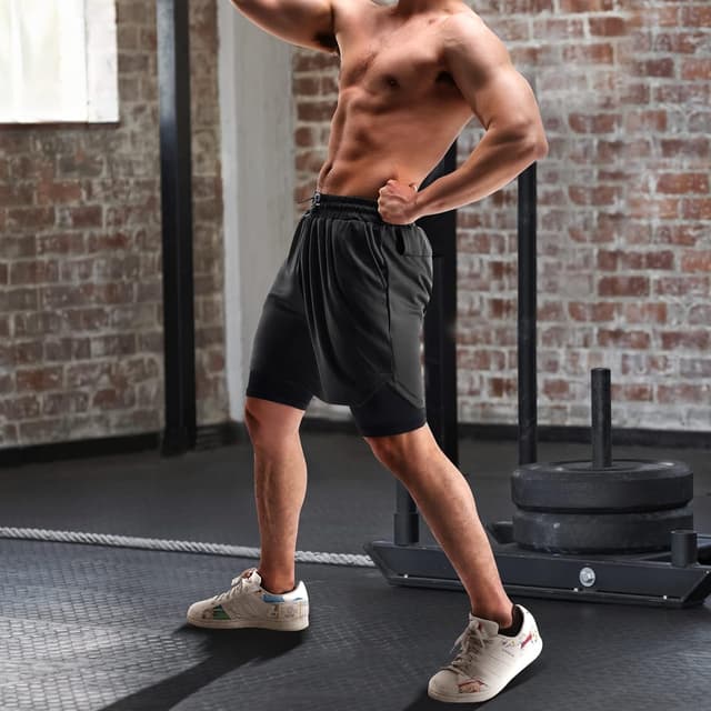 Detalle de FIONECA 2-in-1 Men’s Shorts 2-Pack (7-Inch) with Pockets & Towel Loop