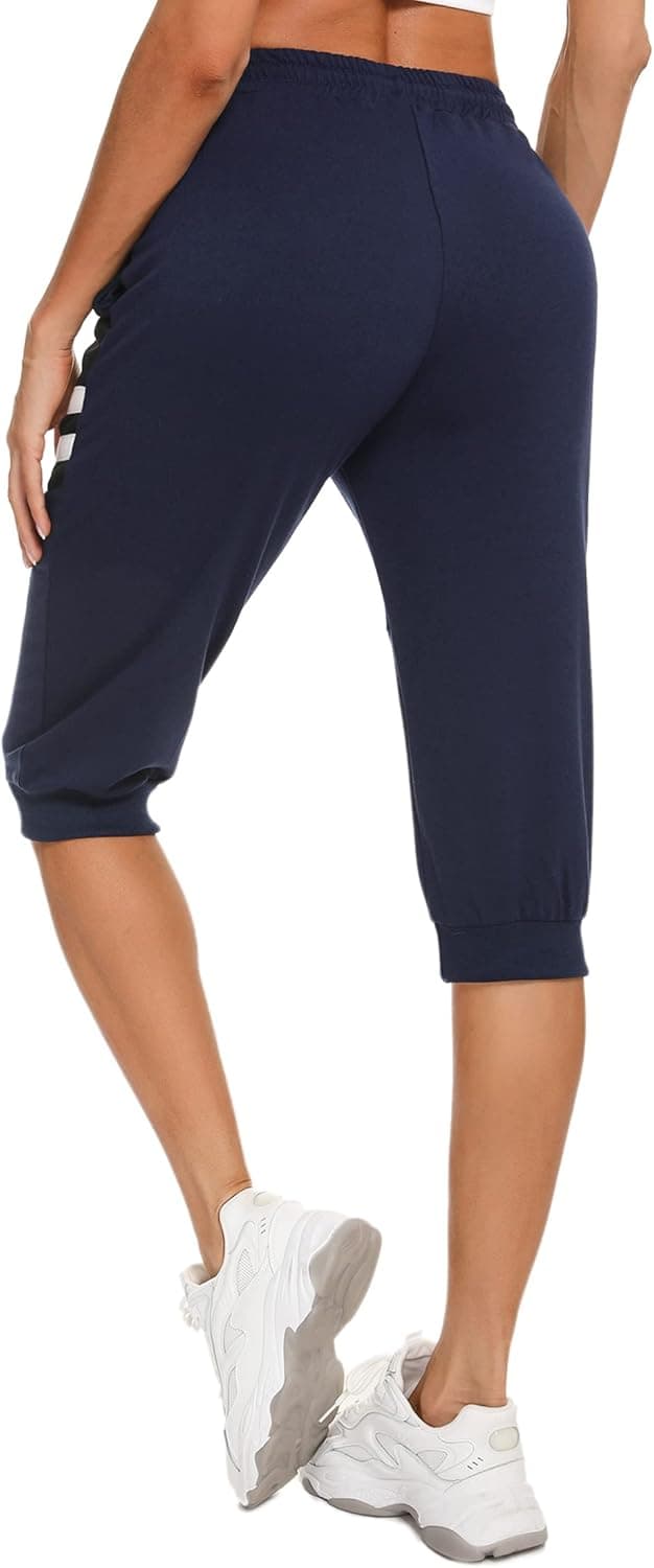 Detalle 2 de Terecey pantacourt femme 3/4 en coton respirant, taille haute élastique avec cordon et poches