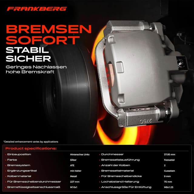 Detalle de Frankberg Bremssattel/Bremszange hinten links kompatibel mit ausgewählten Mercedes-Modellen (u. a. C-/E-/CLK-Klasse) – Ersatzteil 1244200083