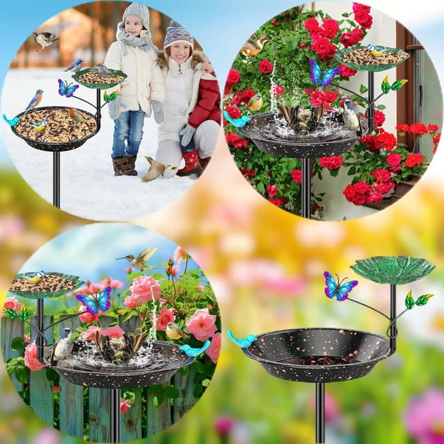 Thumbnail 6 de KHayRovies Vogeltränke & Futterstelle stehend für außen aus Metall mit 5-Zinken-Basis (schwarz)