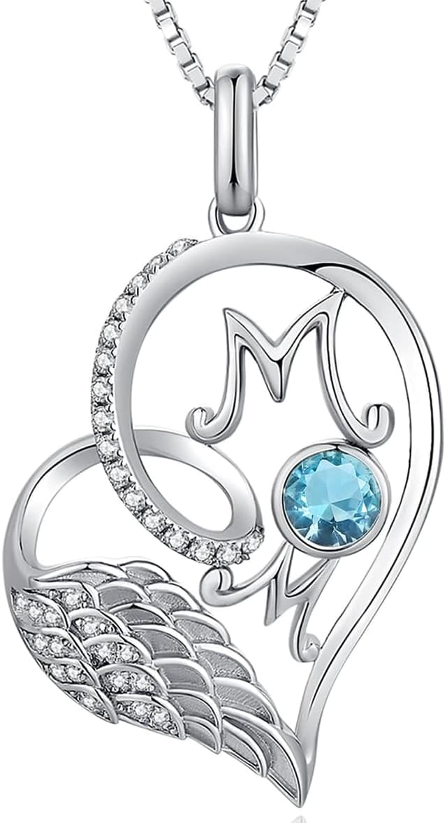 Detalle de jiamiaoi Herz Kette in 18K Weißgold-Optik (vergoldet) mit 925 Silberkette und Herzanhänger – mit Geburtsstein