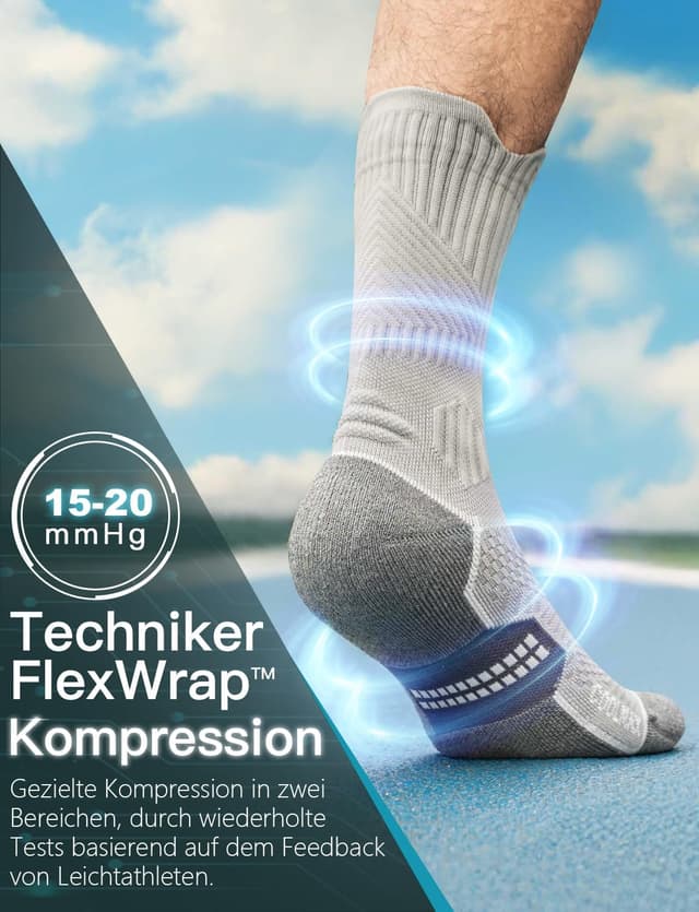 Detalle 2 de Juclise Bambus-Kompressions Laufsocken (15–20 mmHg) – Coolmax, atmungsaktiv, Anti-Blasen