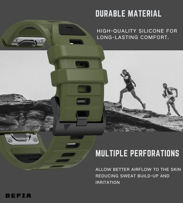 Detalle de BEFIA 26mm Silicone Watch Band for Garmin Fenix 8 (51mm), Epix Pro Gen 2 (51mm) — QuickFit Sport Strap