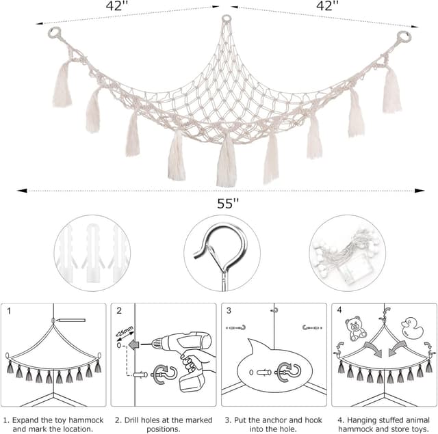 Thumbnail 6 de Teddy Hammock Macrame Plush Toy Storage Net