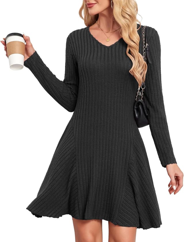 Detalle de SENBATU Robe pull tricotée femme à col en V, manches longues (automne/hiver)