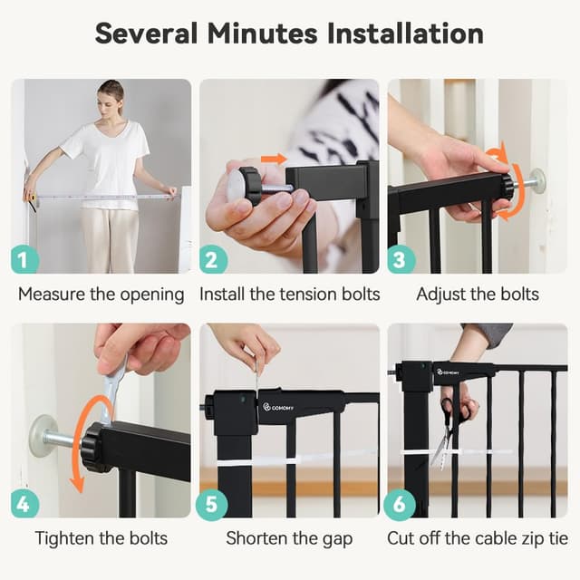 Thumbnail 6 de COMOMY 75–110 cm Sicherheitsbarriere mit automatischem Schließen – breites Metallgitter (76 cm hoch, schwarz)