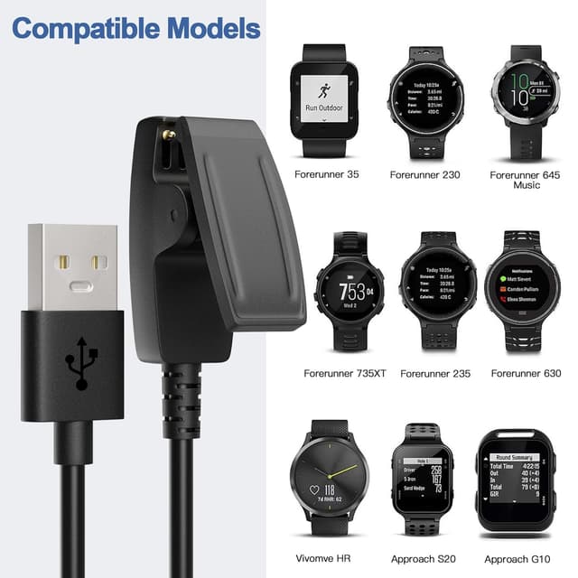 Detalle de TUCANA 2 Pack USB Charging Clip Sync Data Cable for Garmin watches & fitness devices (compatible listed models)