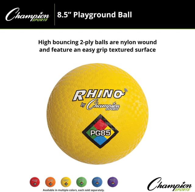 Detalle 2 de Champion Sports Rhino Playground Balls 8.5 in (Yellow) — Two Ply Nylon-Wound