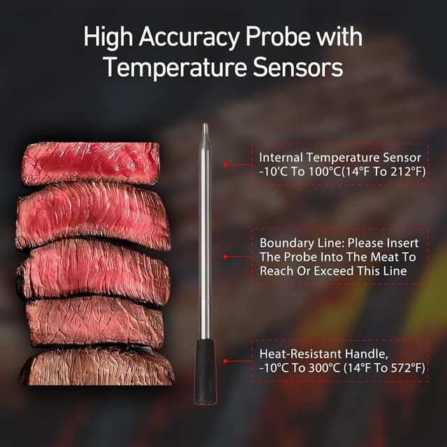 Detalle de Wireless Bluetooth Meat Thermometer Probe (150m range, 3 sensors) – IP68 rated, AiCooking app