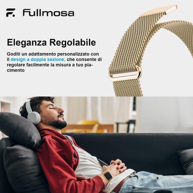 Thumbnail 6 de Fullmosa cinturino in metallo Milanese compatibile con Apple Watch 44/45/46/42/49 mm (oro)