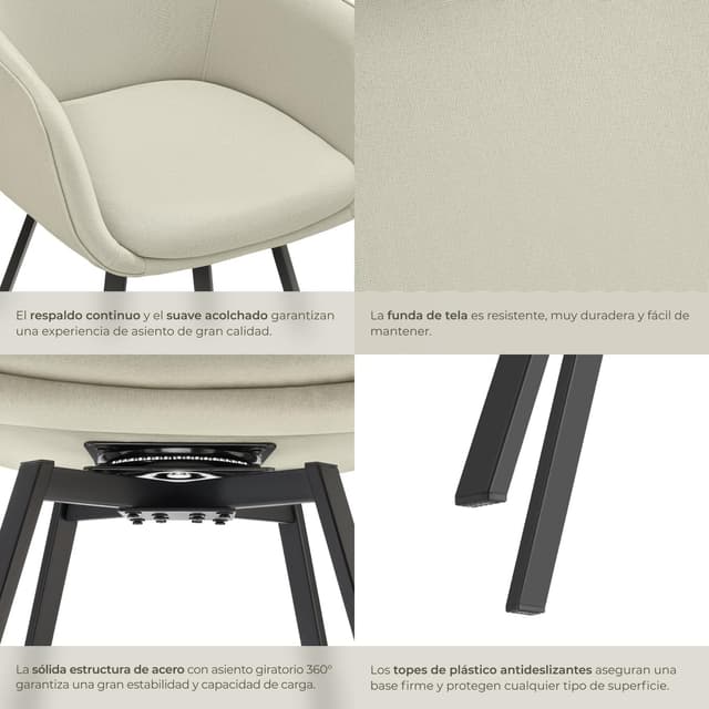 Thumbnail 6 de TecTake Silla Giratoria 360° beige