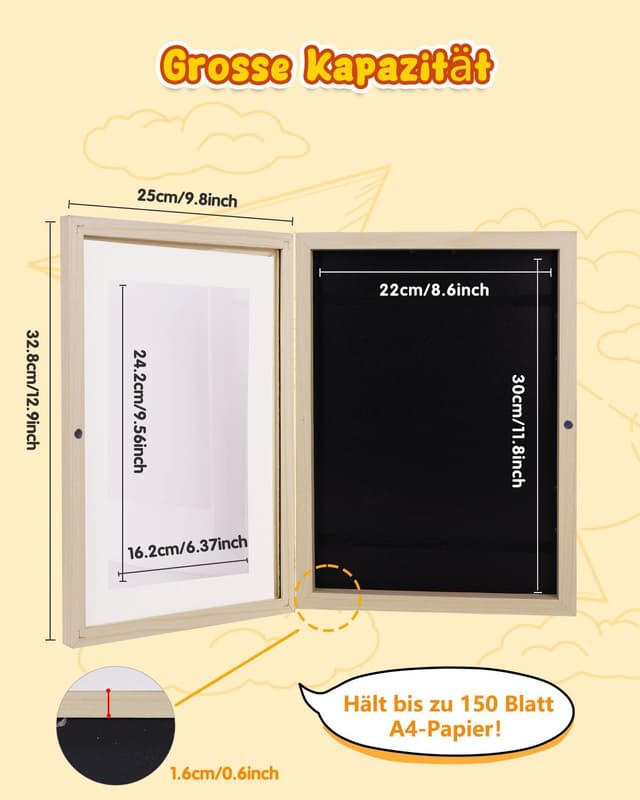 Detalle 2 de Hipsignal Kinder Bilderrahmen (2er-Set) A4 mit Frontöffnung – für Zeichnungen zum Aufhängen oder Aufstellen