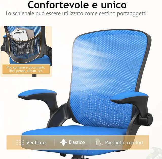 Detalle de Naspaluro Sedia Ufficio ergonomica con braccioli ribaltabili, rete traspirante e swing