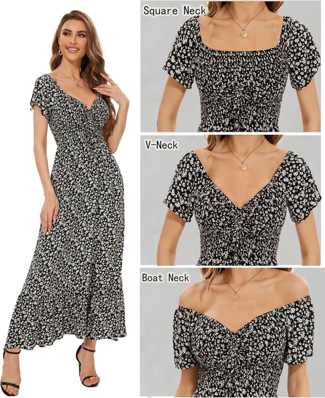 Thumbnail 6 de Summer Floral Smocked Maxi Dress for Women (2026) – Rayon Boho Tiered A-Line Beach & Party Dress