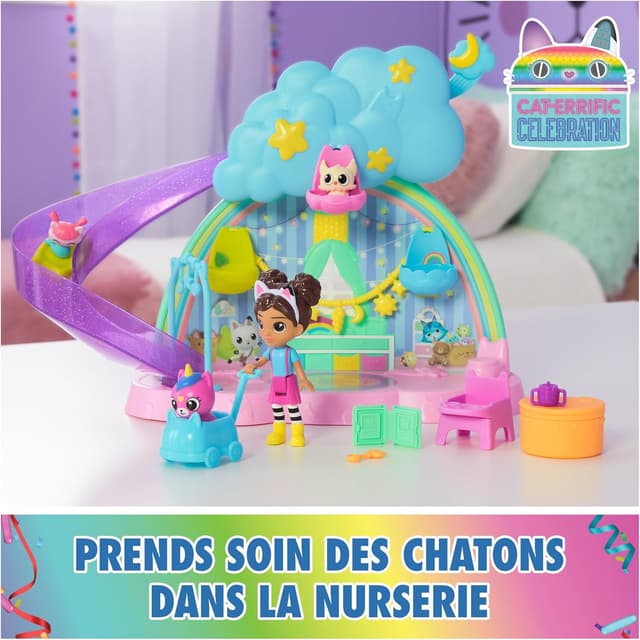 Detalle de Gabby et la Maison Magique – Gabby Dollhouse : Nurserie Chatons (17 éléments, 4 figurines)