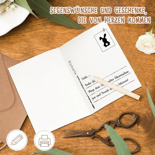 Detalle de Goldziples 12 Osterkarten mit Umschlägen (A6, vorgefaltet) – Frohe Ostern Set mit Hasen-Design
