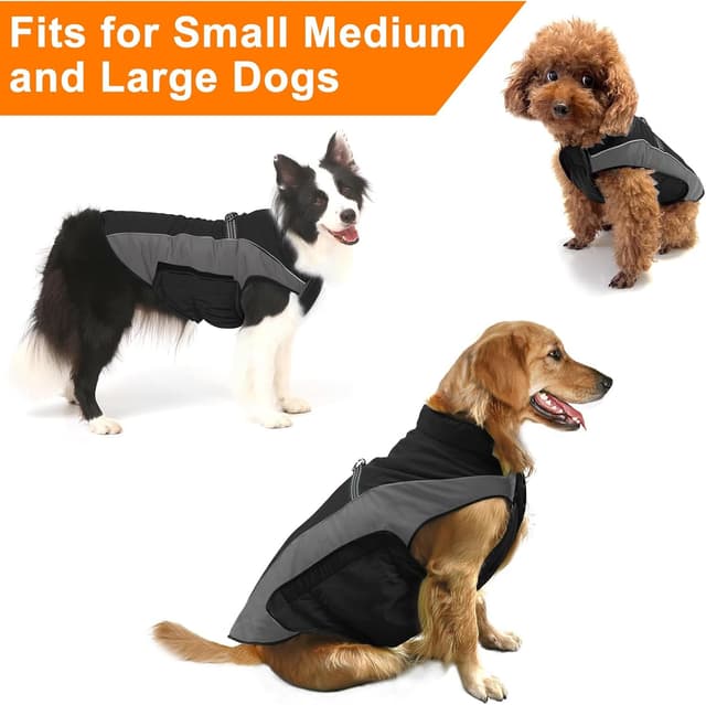 Detalle 2 de Winter-Hundejacke / Winterweste als Hundemantel – gepolsterte, winddichte & wasserabweisende Ärmellose Weste für Welpen und Hunde