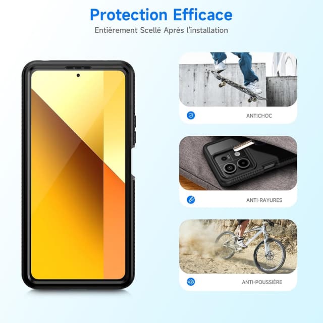 Thumbnail 6 de Coque seacosmo pour Xiaomi Redmi Note 13 5G – antichoc double face transparente avec protection d’écran (noir)