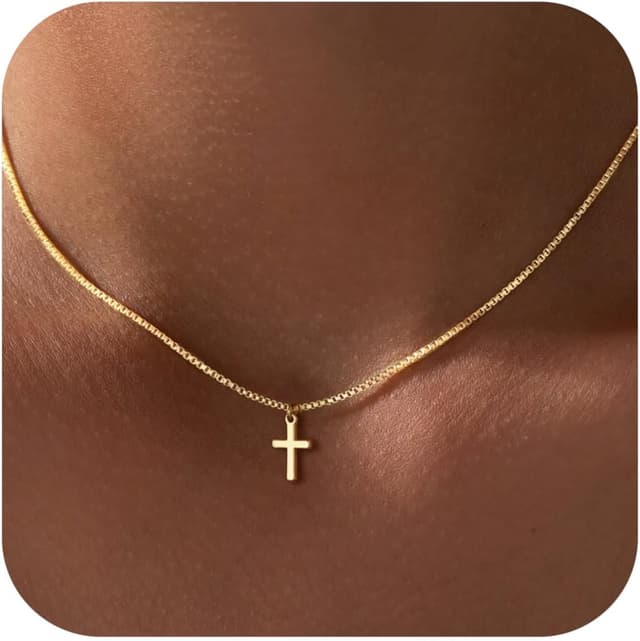 Detalle de TINGN Kreuz Kette Gold Damen 14K