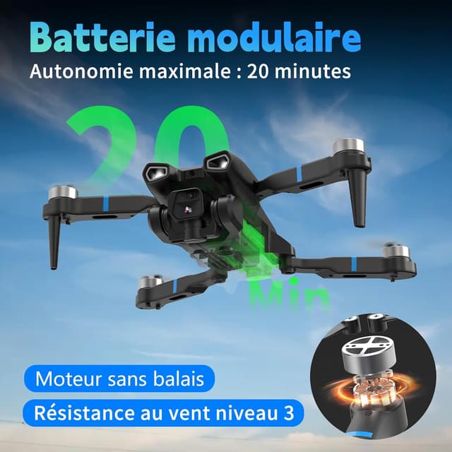 Detalle de Drone avec caméra 4K mini M18LCD (télécommande LCD, 3 vitesses, design pliable)