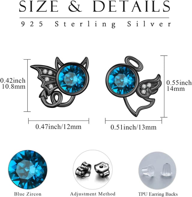 Detalle de SOESON Engel & Teufel Ohrstecker aus 925 Sterling Silber mit Mondstein-Optik und Zirkonia