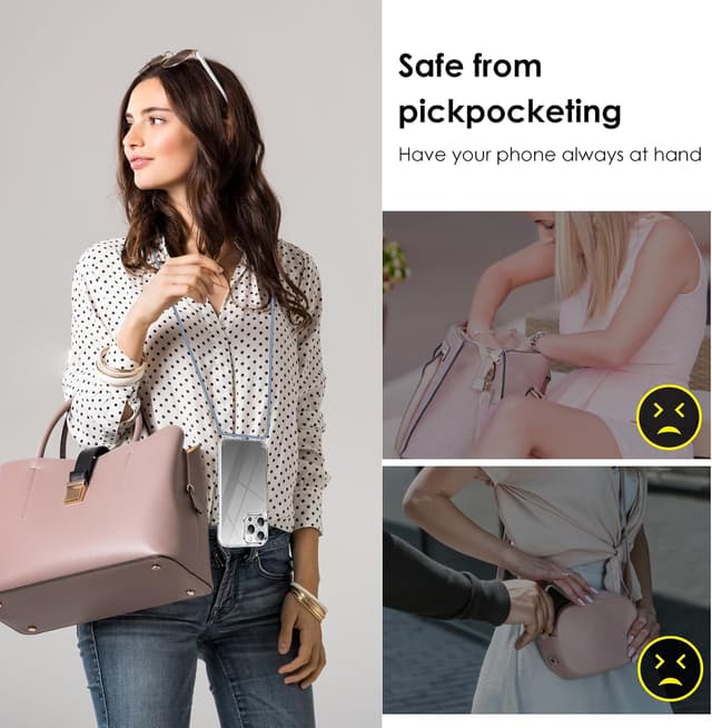 Thumbnail 6 de Vaykwo Handykette mit Band für iPhone 16 Pro – transparente Necklace-Hülle mit Kameraschutz & Bildschirmschutz (blau)