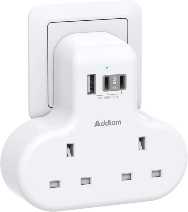 Detalle de Addtam Double Plug Extension 13A with USB ports 🔌