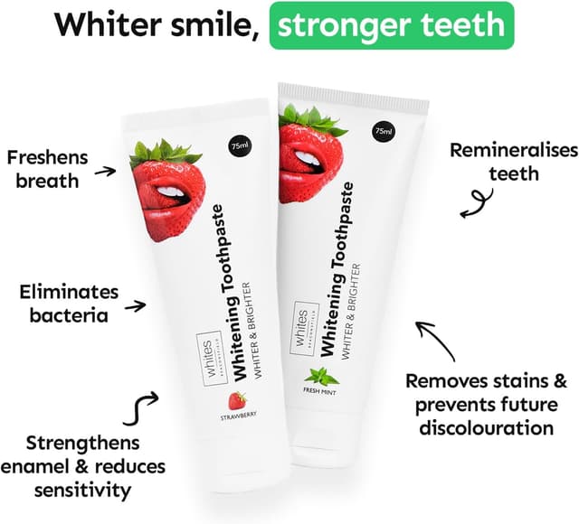 Detalle de Whites Beaconsfield Strawberry Whitening Toothpaste for advanced stain removal & enamel protection