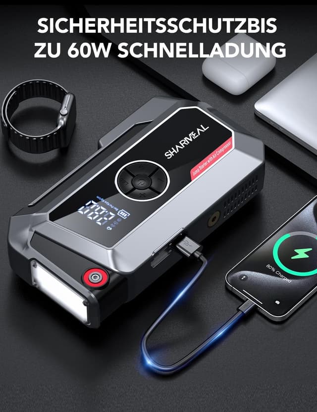 Thumbnail 6 de Sharmeal 8000A Booster batterie avec compresseur 250 PSI, démarreur 12V et lampe de secours