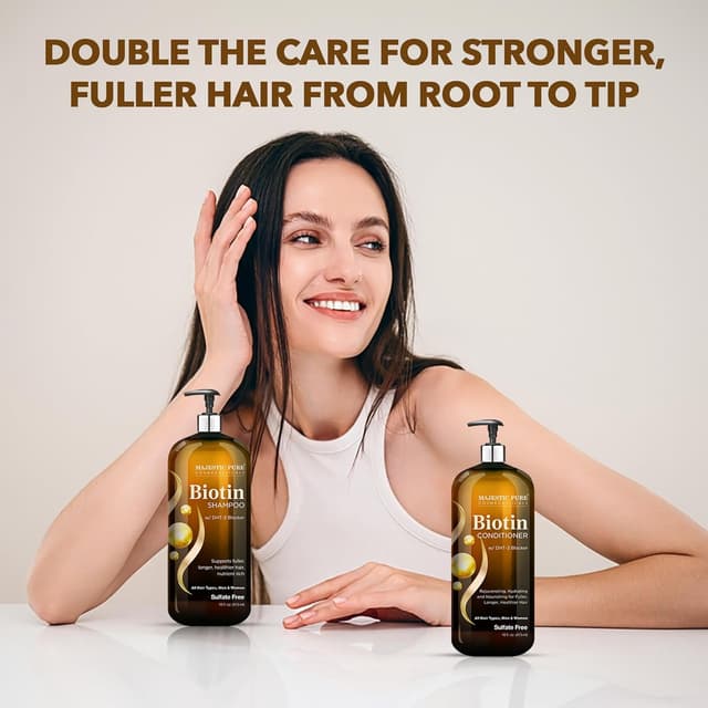 Detalle de Majestic Pure Biotin Shampoo and Conditioner Set with DHT Blocker Complex (Sulfate Free) — 16 fl oz each