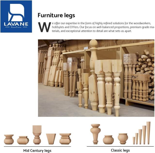 Thumbnail 6 de La Vane 4 inch Wooden Furniture Legs 4PCS