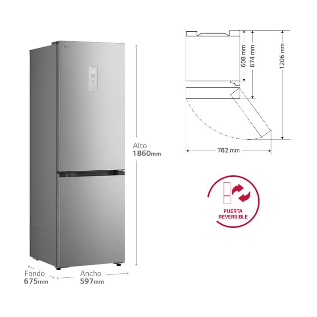 Detalle de LG Frigorífico combi LG DoorCooling+, Serie 200 GBBSJ11EPY (reacondicionado Grado D)