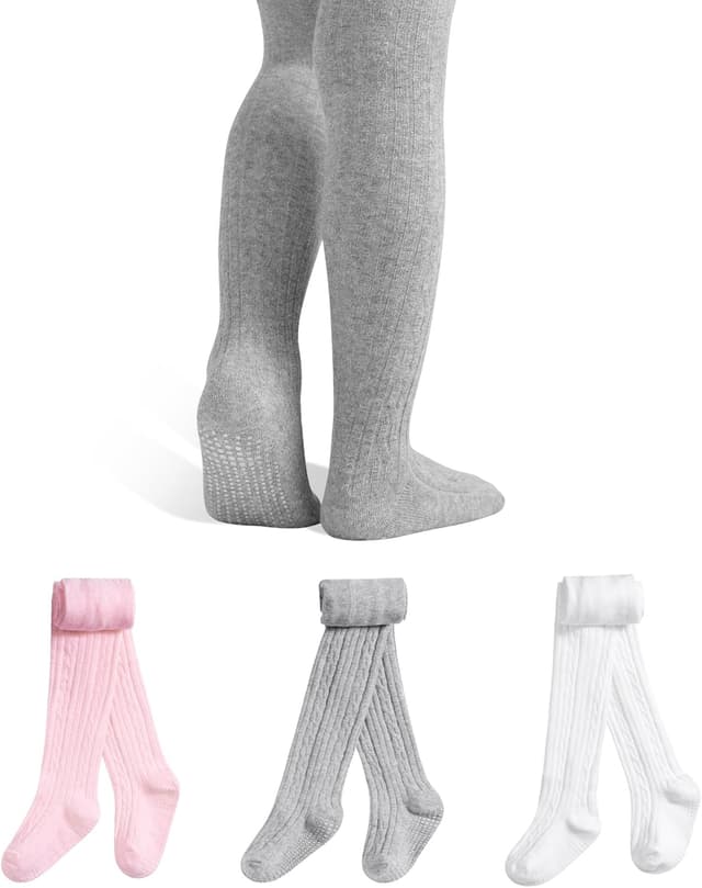 Detalle de GENTABY Baby Strumpfhose Mädchen Anti-Rutsch (3er-Set) Baumwolle mit Silikonpunkten, 0–6 Jahre