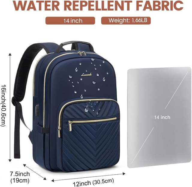 Detalle de LOVEVOOK women’s laptop backpack for work, travel and school (up to 15.6 inch) with USB charging port