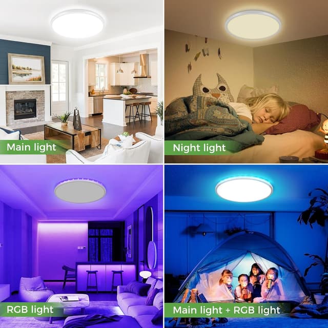 Thumbnail 6 de Zemty LED-Deckenleuchte mit Fernbedienung (RGB, 3000–6500K) – dimmbar, IP54, 29 cm