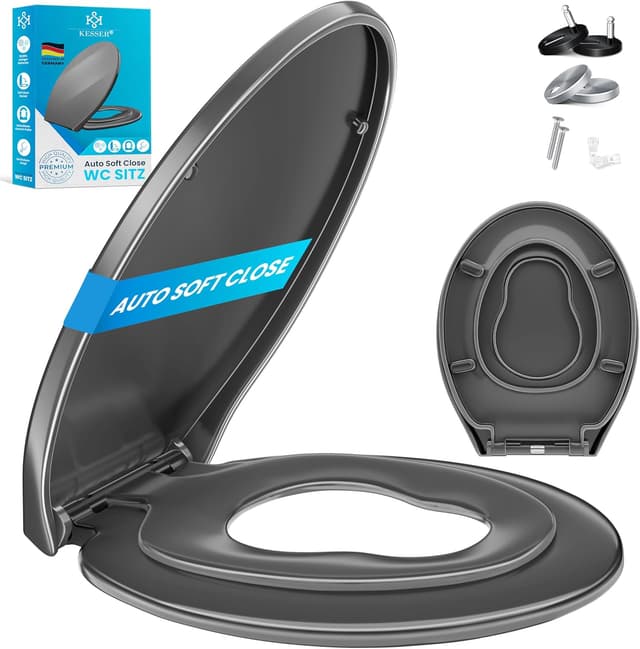 Detalle de KESSER WC Sitz mit Absenkautomatik, Quick-Release und Softclose (Duroplast, Edelstahl-Befestigung) – einfache Montage