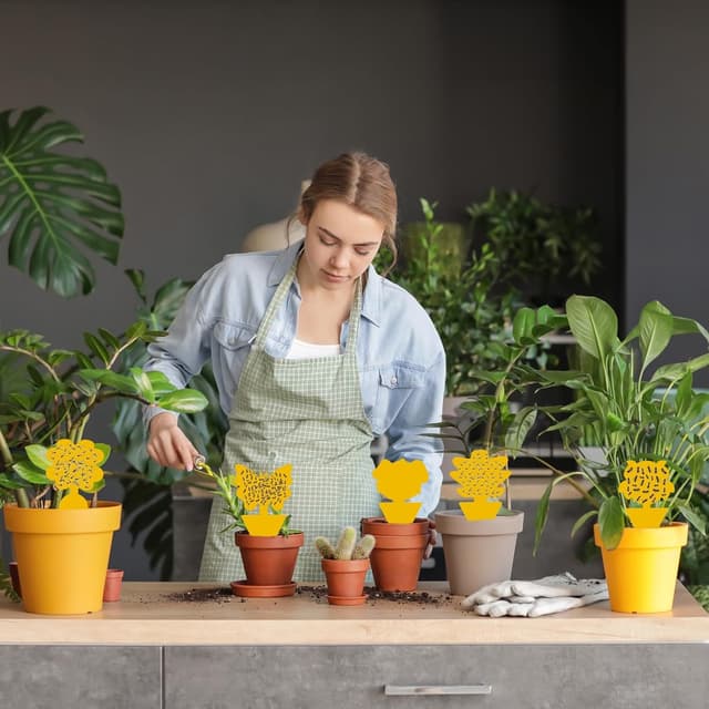 Detalle de 100 Stück Gelbsticker gegen Trauermücken – klebrige Fangtafeln für Zimmerpflanzen
